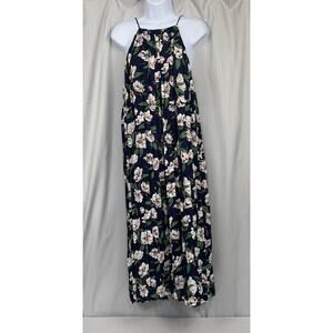 J By JOA Floral Blue‎ Maxi Dress Halter Neck Pleated Women's Size Small